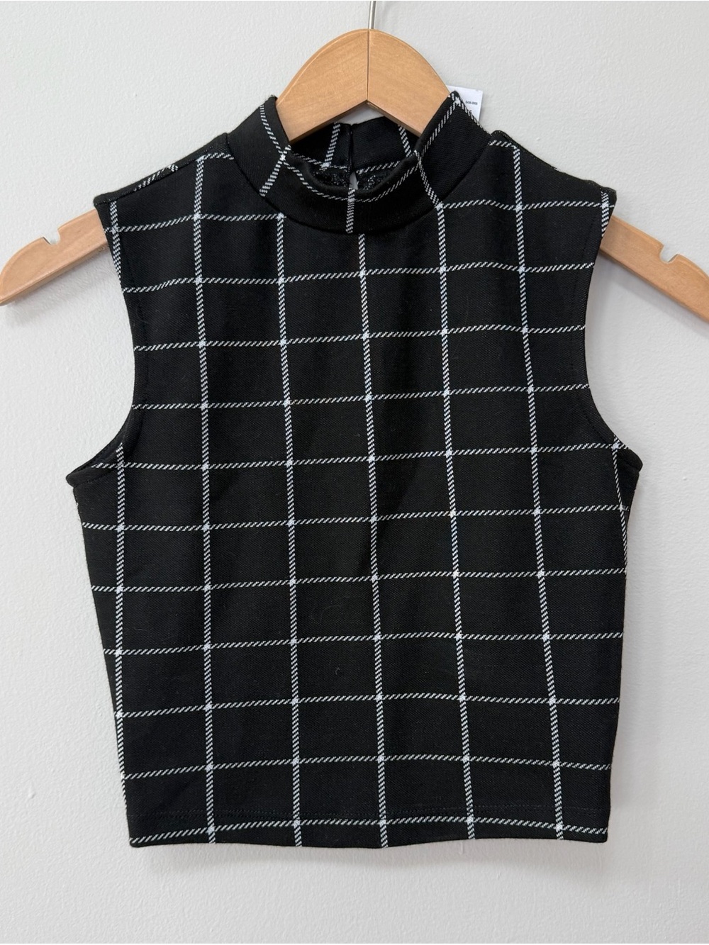 Hollister Black & White Windowpane Mock Neck Tank
